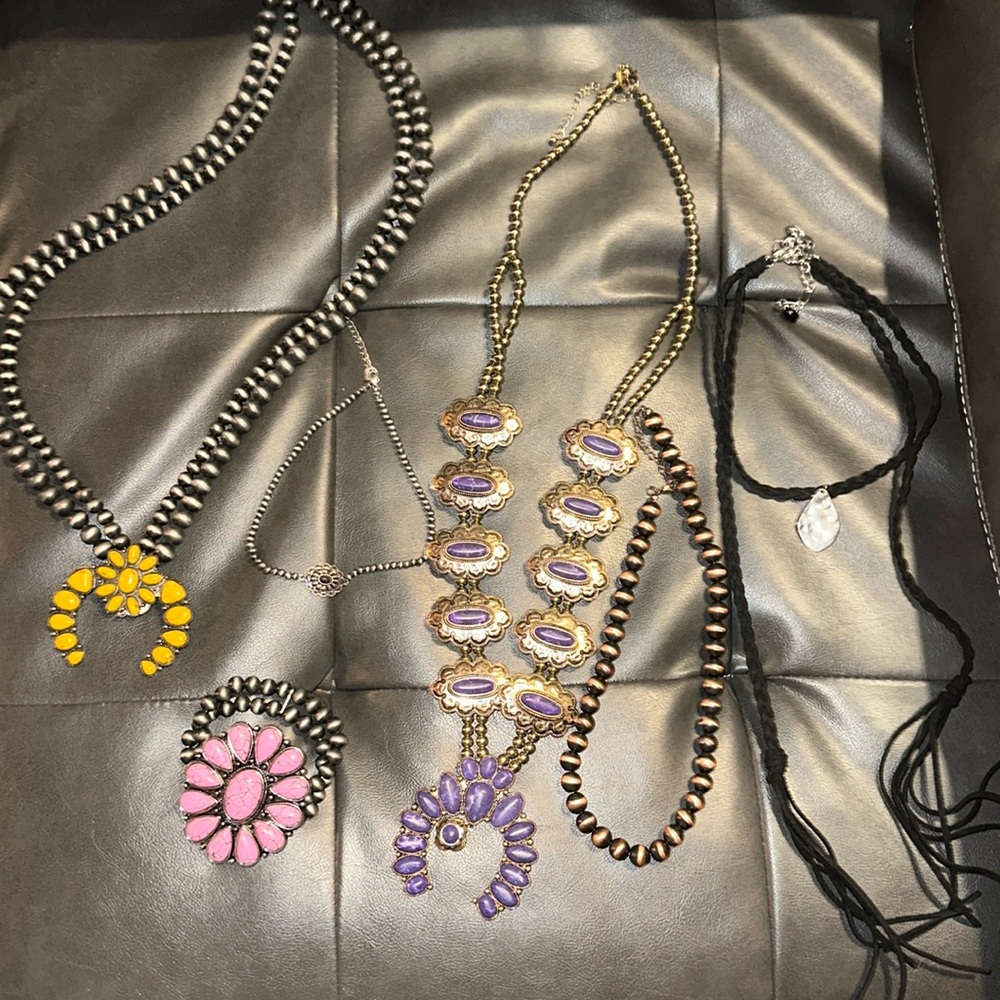 6 piece lot of colorful western inspired FAUX jewelry pearls squash choker